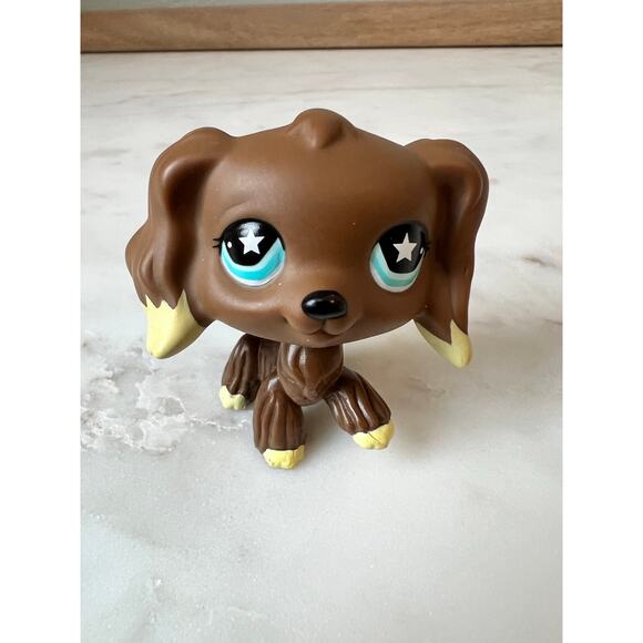 Littlest Pet Shop Cocker Spaniel Dog #960 Brown Tan Blue Star Eyes Pink Magnet - Picture 6 of 6